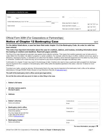 US Courts Form B 309H 1217 0