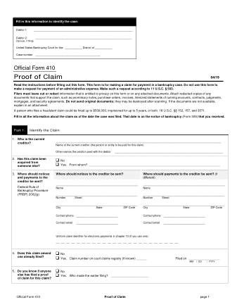 US Courts Form FORM 410 0419 0
