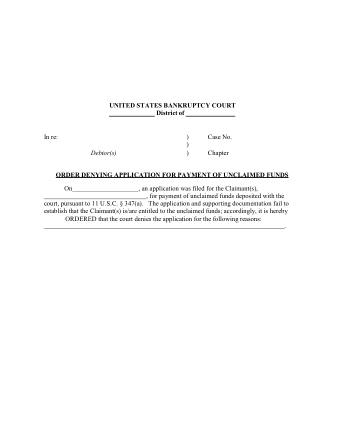 US Courts Form FORM 1340 PROPOSED ORDER FOR UNCLAIMED FUNDS DENYING 2019
